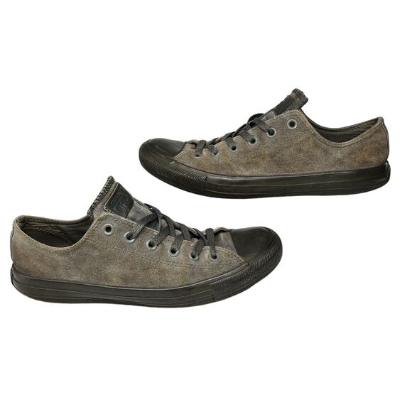 Converse Shoes Mens 8 Green Gray Low Tops Suede Leather Grunge Skater - Picture 1 of 12